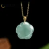 18K Gold Natural A Goods Jadeite Blue Water Rose Pendant High-grade Ice Kind Exquisite Fashion Women's Jade Necklace Gift - Image 2