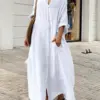 2024 Spring Cotton Linen Oversize Women Dress Long White Button Loose Dresses Female New Casual Trendy Elegant Ladies Clothes