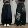 American Vintage Gothic Print Jeans Women Y2K New Street Hip Hop Low Waist Mopping Wide Leg Pants Harajuku Casual Loose Trousers - Image 3