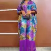 CM.YAYA Women Printed Half Sleeve V-neck Tassel Hem Loose Maxi Dress 2023 Street Vintage Robe Long Dresses Vestidos