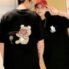 A Paired Clothes Sports Bear Printing Couple T-Shirt 240g High Quality Cotton Summer Men Women Short Sleeve Tshirt Sets - Image 4