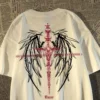 American High Street Dark Cross Wings Loose Half Sleeves Fashion Street Oversize T-Shirt Harajuku Style Hip Hop Y2k Top - Image 5