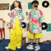 Kids Oversize Vintage Print Shirt Street Wear Clothing Girls Boys Tops Cargo Hip Hop Pants For Child Jazz Dance Costume Clothes - Image 5