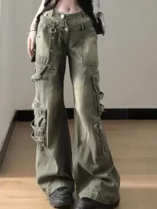 Oversized Washed Vintage American Rivet Stitching Jeans for Women with High Waisted Loose Fitting and Slim Wide Leg Mop Pants - Image 4