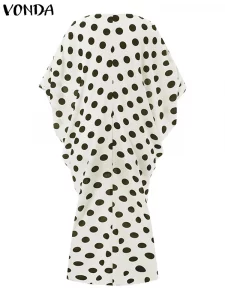 2023 VONDA Bohemian Ruffled Maxi Dress Women Long Sleeve Crochet Sundress Autumn V Neck Vintage Polka Dot Beach Party Dresses - Image 5