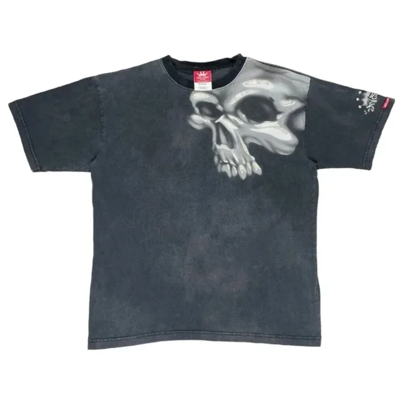 European and American Skull Print Graphic T-shirt Women's JNCO Trendy Harajuku Y2K Top High Street Round Neck Shirts for Women