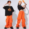 Ballroom Kids Hip Hop Clothing Oversize T Shirt Orange Casual Cargo Pants for Girl Boy Jazz Street Wear Dance Costume Clothes - Image 2