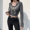 2023 Vintage 2000s clothing Y2k Corset Crop Top Red Rose Tshirt Street clothing goth aesthetic grunge Fairy Core 90s Ropa Summer - Image 4
