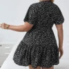 Plus Size Floral Print Summer Casual Tiered Dress Women Short Sleeve Heart Pattern Boho Dress Large Size Fit Flare A-line Dress - Image 2