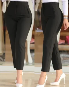 Elegant High Waist Cropped Work Pants for Women Black All-Match Daily Office Formal Wear Fashion Women's Trousers OL - Image 4