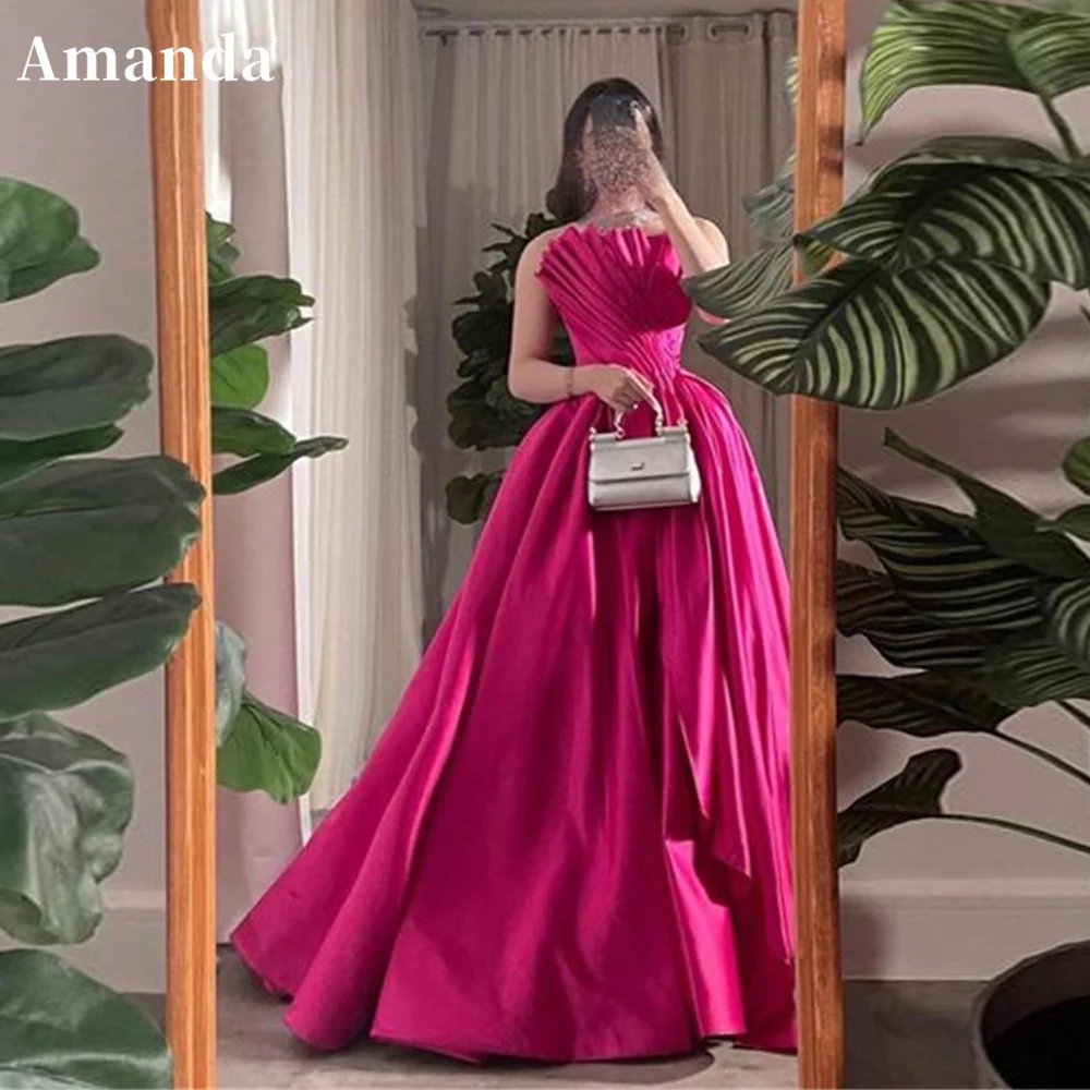Amanda Rose Pink Silk Evening Dress Sexy Strapless A-line Prom Dress 2023 Ball Gown Party Dress Sleeveless