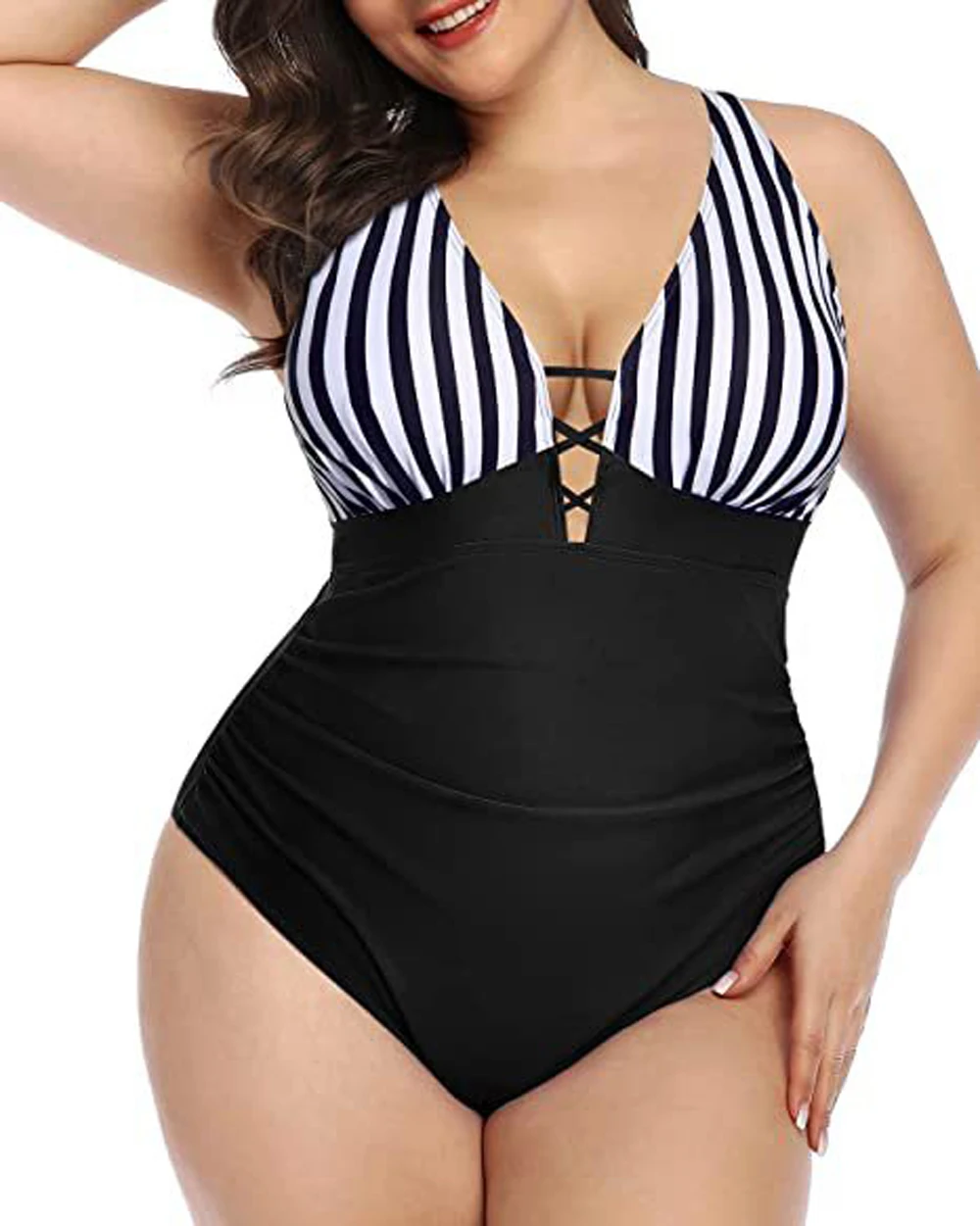 2023 Women New Swimsuit One Piece Swimwear Plus Size Push Up Large Big Solid Black Swimming Suits Beachwear Bathing Suits