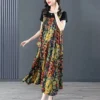 Summer Floral Plus Size Ladies Dresses Short Sleeve O-neck Loose Printing Strap Long Dress Suit Vintage Fashion Women Clothes - Image 2