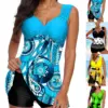 Women's High Quality 2-Piece Swimsuit Simple Plaid Self Clover Printed Tank Top Tied Up Sexy Beach Swimsuit S-6XL