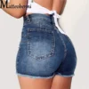 Large Size Sexy Ripped Denim Shorts Girl 2022 New High Waist Skinny Hips Stretch Leg Length Tight Tight Stretch Hips Jeans Women - Image 4