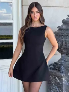 NIDANSSI Black O Neck Backless Evening Party Dress Women 2024 Sleeveless Elegant Sexy Dress Bodycon Mini Summer Dress Vestidos - Image 2