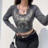 2023 Vintage 2000s clothing Y2k Corset Crop Top Red Rose Tshirt Street clothing goth aesthetic grunge Fairy Core 90s Ropa Summer - Image 6