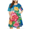 Elegant Women Fashion Short Sleeve Dress Casual Party Floral Print Loose Clothing Summer Plus Size Dresses 6XL Female Vestidos - Image 3