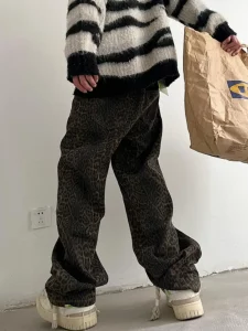 Baggy Leopard Print Y2k Jeans Men 2024 New American Retro Casual Wide Leg Denim Pants Fashion Streetwear Fashion Straight Jeans - Image 5