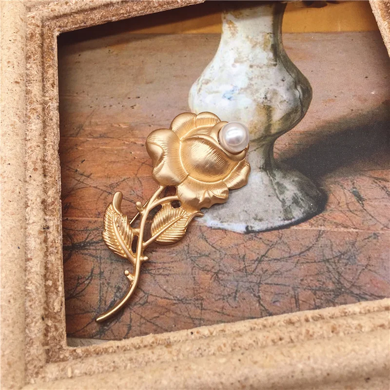 Vintage Matte Gold Color Baroque Style Pin Brooch Antique Palace Pearl Woman Party Retro Corsage Brooches Accessories - Image 5