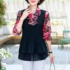 Elegant Long Sleeve Chiffon Printed Shirt for Women Korean Vintage All-match Ruffles Spliced Slim Blouse Spring Female Clothing - Image 5