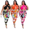 5xl Summer Outfits Sexy Lace Up Top Print Sweatpants Hollow Out Plus Size Two Piece Sets Women Clothing Wholesale Dropshipping - Image 2