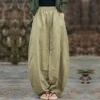 Elegant Women's Cotton Linen Baggy Cargo Pants Vintage Elastic Waist Yoga Trousers Loose Casual Long Wide Leg Oversize Clothes - Image 4