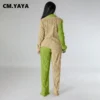 CM.YAYA Colorblocked Pleated Women's Set Oversized Long Sleeve Shirt and Wide Leg Pants 2023 Two 2 Piece Sets Outfits Tracksuit - Image 4