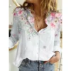 Women's Fashion Printed Shirt Pattern Button Top Slim Fit Comfortable Clothing Women's V-neck Button Casual Long Sleeve Shirt - Image 2
