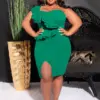 CM.YAYA Plus Size Women Ruffles Shoulder Sleeveless Bodycon Midi Dress 2023 Fashion INS Curve Sexy Party Club Dresses Vestidos