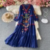 Vintage Chic Women Floral Embroidery Beach Bohemian Mini Dress Ladies Short Sleeve V-neck Cotton and Linen Boho Dresses Vestido - Image 2