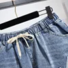 Summer Plus Size Clothing Denim Shorts For Women Large Loose Casual Pocket Belt Cotton Wide Leg Jeans Blue Y2K Street Free Ship - Image 3