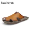 Men Leather Flat Slides Slippers Outdoor Indoor Home House Slip On Sandals Summer Shoes Free Shipping Big Size 47 48 - Image 2