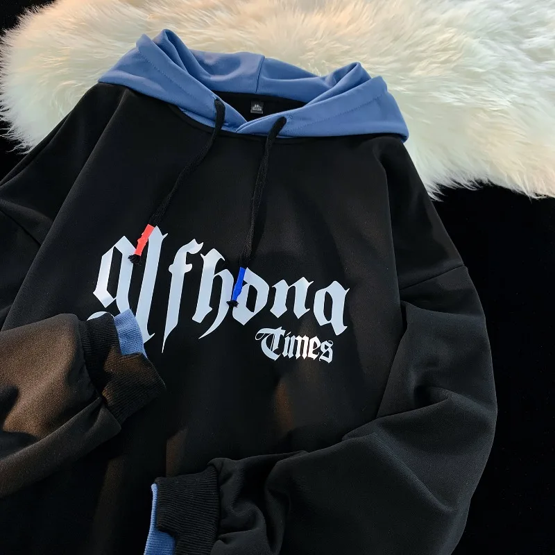 American Vintage Men's Hoodie Patchwork Hooded Oversize Pullover Korean Style Unisex Sweatshirts Large Size Hoodies Male Clothes - Image 3