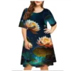 6XL Plus Size Summer Dresses For Women Clothes Plant Flower Print Short Sleeve Loose Dress Casual Retro O-Neck Sundress Vestidos - Image 4