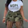 LW Plus Size Shorts Set Camo Tassel Y2k Graphics Top Shorts Set Femme Short Sleeve Two Pieces Set Casual women's Macthing Outfit