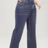 Plus Size Wide Leg Jeans for Women Stretchy High Waist Straight Legs Loose Fitting 100 Kgs 175cms Tall Lady Denim Jeans 2023