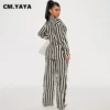 CM.YAYA Striped Women's Set Long Sleeve Pocket Shirt and Straight Wide Leg Pants 2023 Fashion Two 2 Piece Sets Outfit Tracksuit - Image 2