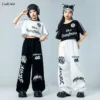 Hip Hop Girls Cropped Top Graffiti Joggers Boys Cool T-shirt Street Dance Loose Pants Children Streetwear Kids Jazz Clothes Sets - Image 6