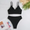 High Waist Bikinis 2023 Women Solid Strape Swimsuit Female Padded Swimwear Bathers Bathing Swimming Swim Suit Summer Beachwear - Image 4