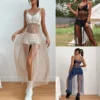 Festival Rave Outfit Mesh Dress Beach Boho Clothing Women Summer Cover Up Robe Long Femme Vestido Mujer Maxi Sexy Party Dresses - Image 2