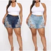 Plus Size Sexy Ripped Tassel Denim Shorts 5XL High Waist Boyfriend Street Torn Hollow Out Hotpants Baggy Cut Out Hole Short Jean - Image 6
