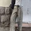 Retro Baggy Leopard Print Women Jeans Y2k American Wide Leg Pants High Waisted Boyfriend Jeans Loose Oversized Hip Hop Trousers