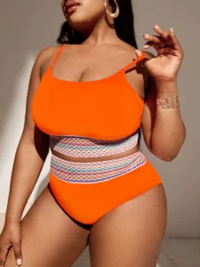 2023 Orange Contrast Trim Swimsuit Women Plus Size Swimwear Female High Waist Bathers Bathing Swimming Suit Summer Beachwear - Image 4