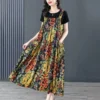 Summer Floral Plus Size Ladies Dresses Short Sleeve O-neck Loose Printing Strap Long Dress Suit Vintage Fashion Women Clothes - Image 3