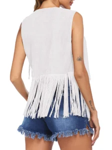 Women s Boho Fringe Vest Vintage Sleeveless Open Front Hippie Cardigan Western Cowgirl Tassel Tank - Image 5