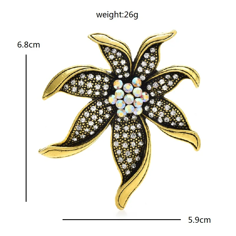 Wuli&baby Vintage Big Flowers Brooches For Women Unisex 2-color Rhinestone Beauty Plants Party Office Brooch Pin Gifts - Image 3