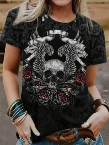 Rose Skull 3D Print O-Neck T-shirts Women/Men Short Sleeve Fashion Hip Hop Oversized Harajuku Y2K T Shirt Sexy Clothing - Image 4