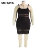 CM.YAYA Women Plus Size Mesh Patchwork Bodycon Dress Sexy Night Party Clubwear Spaghetti Strap Sleeveless Midi Pencil Dresses - Image 4