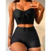 New Solid Swimsuits Tankini Sets Female Push Up Swimwear Sports Beachwear Two-Piece Bathing Suits Pool Women Swimming Suit 2024 - Image 3